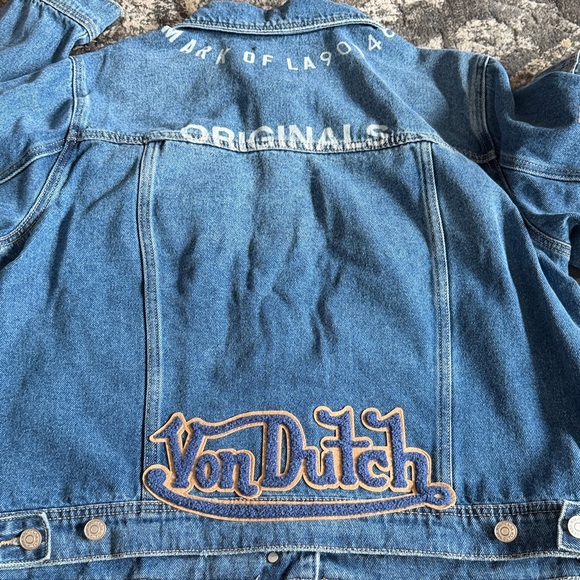 Von Dutch Blue Denim Jacket with Patch Embroidery and Sleeve Logo - Picture 6 of 7